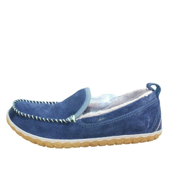 LL Bean Blue Suede Slip- On Fleece Lined Mountain Moccasin Slippers Size 10 M - Picture 1 of 9